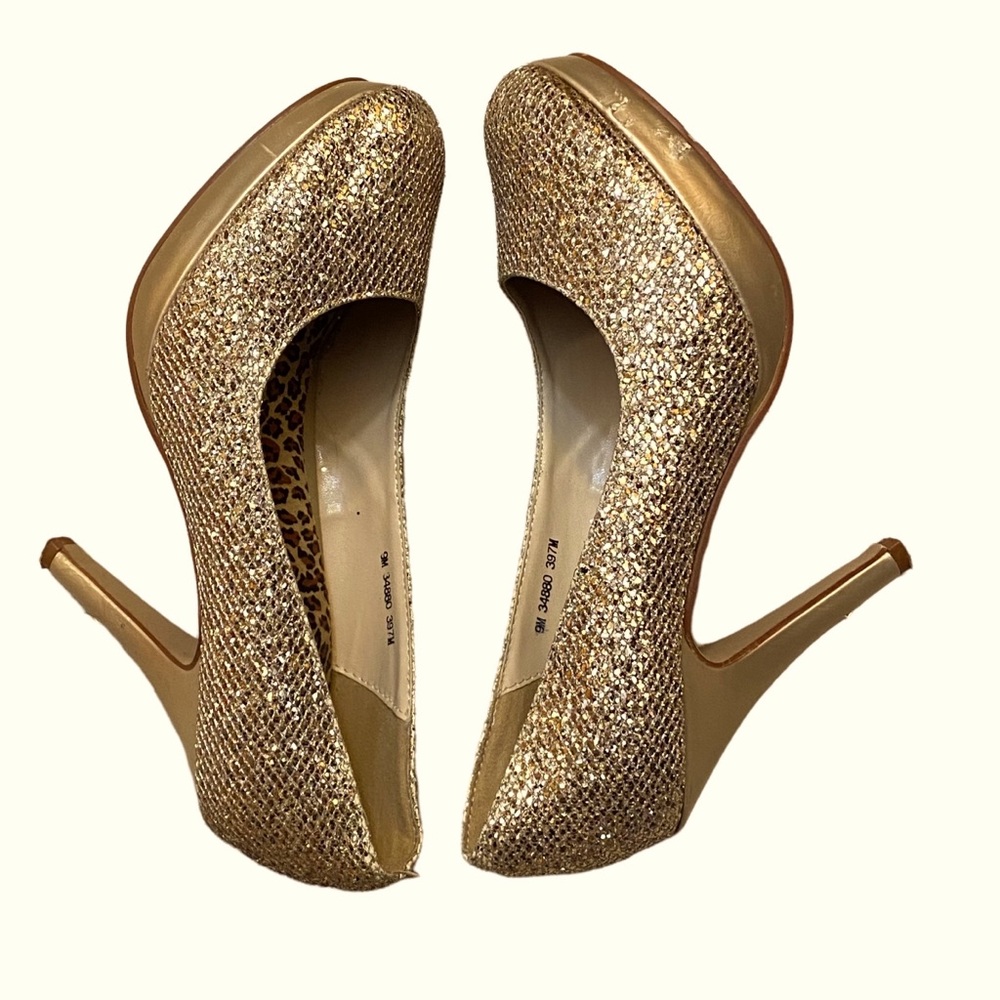Gold Glitter Sparkly High Heeled Platform Pumps Cd Si… Gem